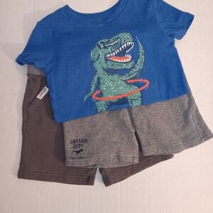 Blue Dinosaur Graphic Tee and 2 Gray Shorts Set 4T